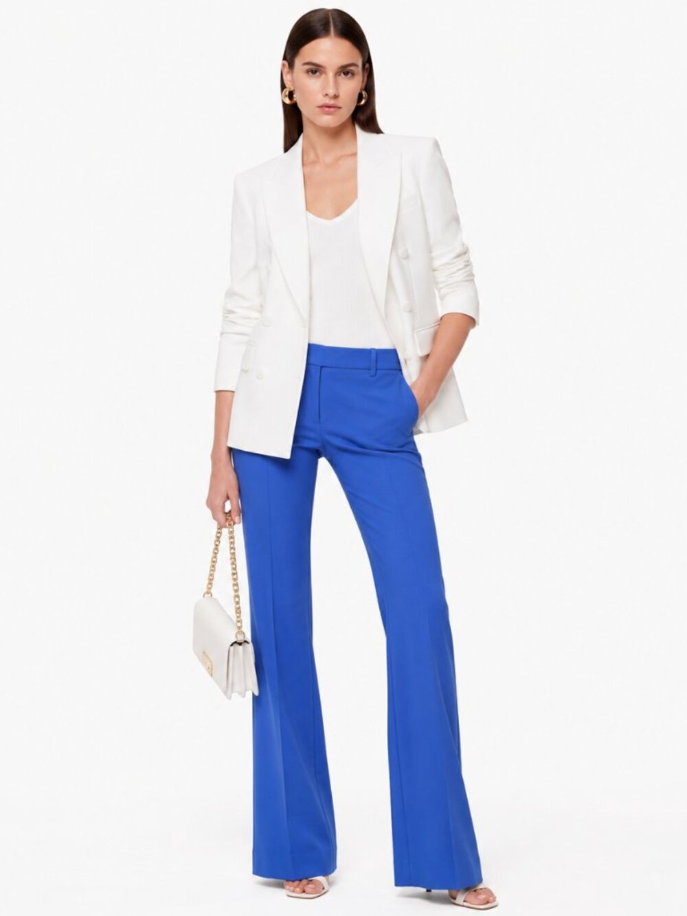 Michael Kors Collection Haylee Flare Trousers Azure Blue Wool Silk Italy Size 2